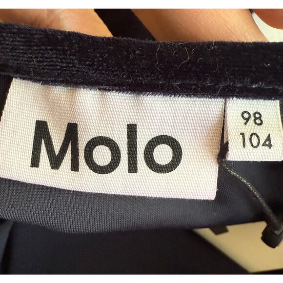 Molo Cyanne Velvet Dress Girls 3 - 4 Years Blue Long Sleeve Ruffle Pleated Soft - Picture 3 of 9